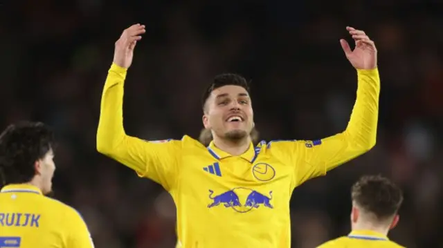 Joel Piroe celebrating while playing for Leeds