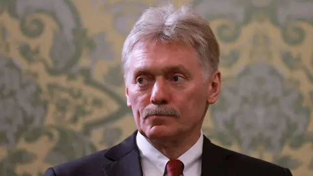 Dmitry Peskov stands in front of ornate wallpaper
