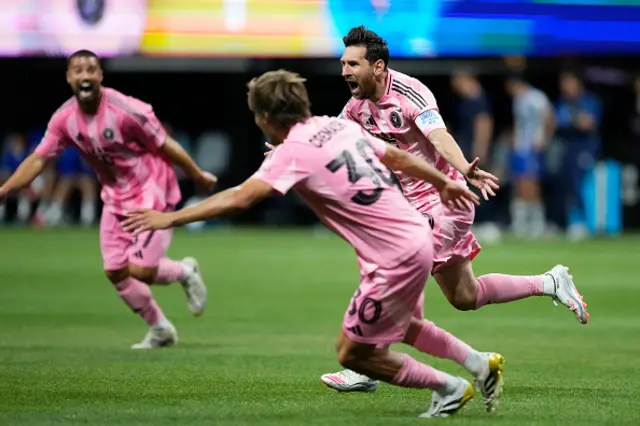 Lionel Messi right winger of Inter Miami and Argentina celebrates