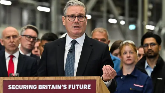 Prime Minister Sir Keir Starmer speaks during a visit to BAE Systems in Govan, Glasgow