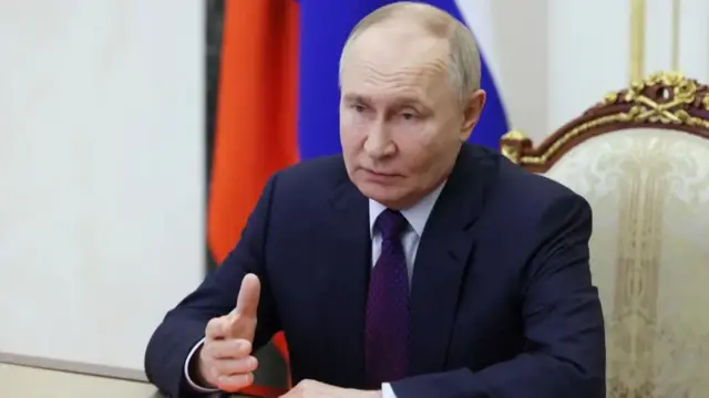 President Putin speaks at a security council meeting in February 2025