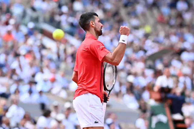 Novak Djokovic with a fist in the air