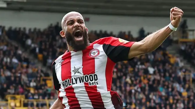 Brentford's Bryan Mbeumo celebrates scoring