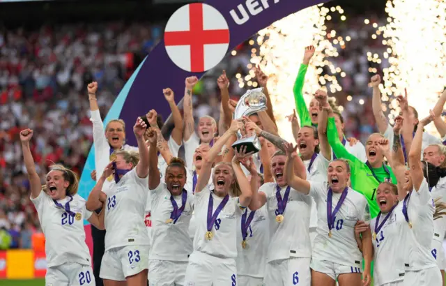 England lifting European Championships trophy