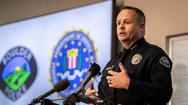Boulder Police Chief Stephen Redfearn speaks at a news conference