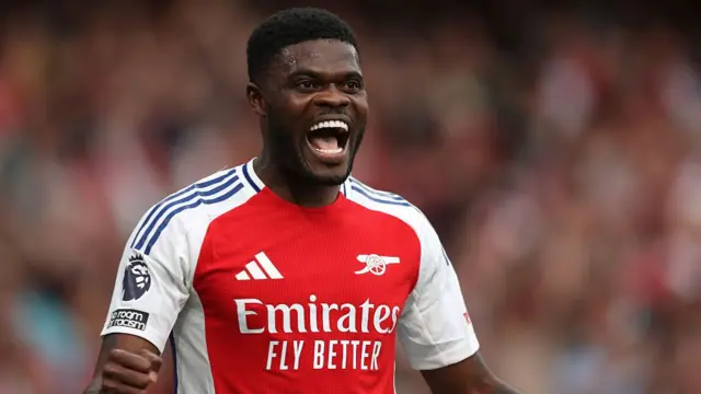 Thomas Partey of Arsenal celebrates after scoring