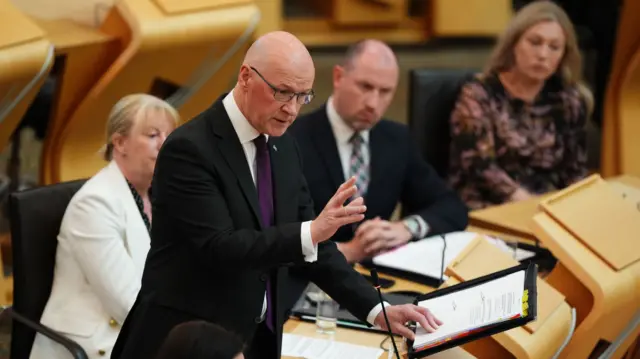 First Minister of Scotland John Swinney during First Minister's Questions at the Scottish Parliament in Holyrood, Edinburg