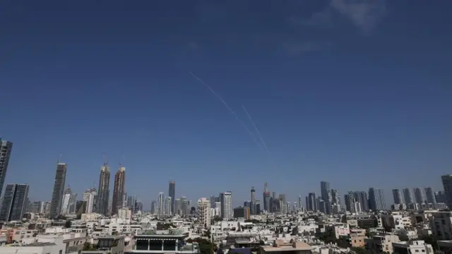 missile launched from Iran is intercepted, amid the Iran-Israel conflict, Tel Aviv, Israel, June 20,