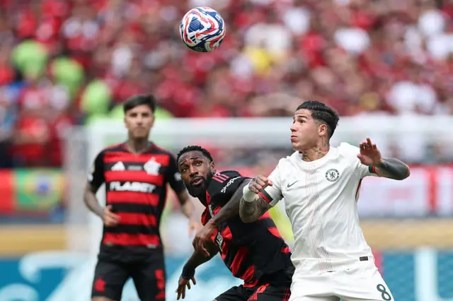 Gerson and Fernandez battle for the ball