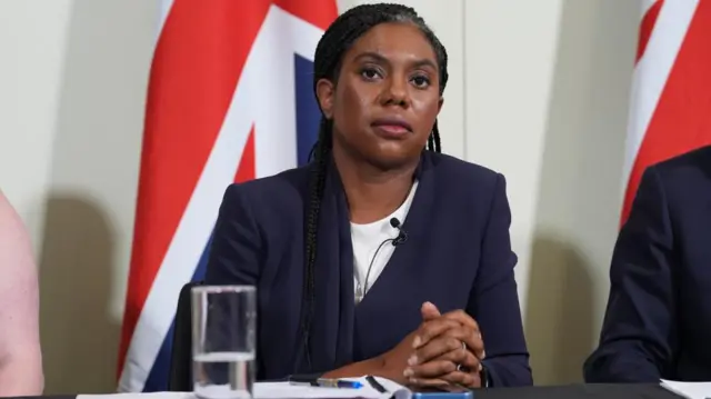 Conservative Party leader Kemi Badenoch speaking during a press conference at the Royal Institution of Chartered Surveyors in central London