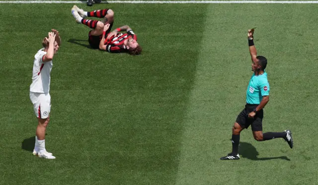 Delap contests his yellow card