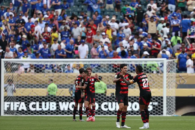 Flamengo players celebrate at full time