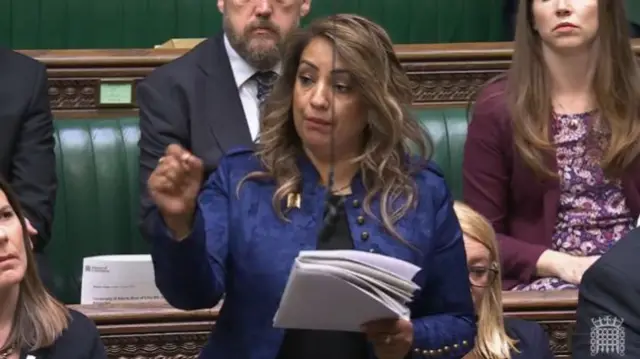 Labour MP Naz Shah in royal blue, damasque blue blazer