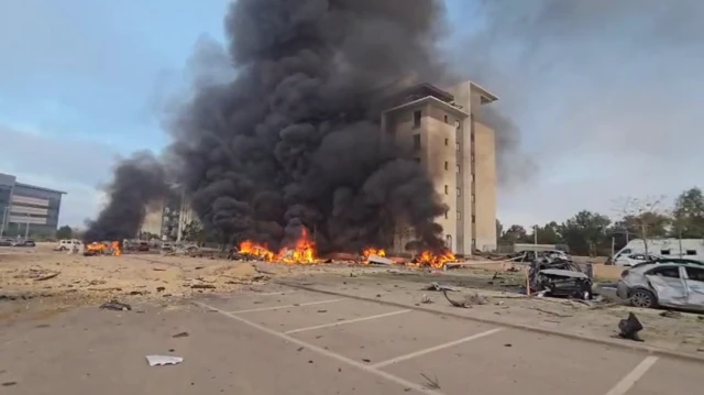 Fire burning at burning at building in Beersheba, Israel