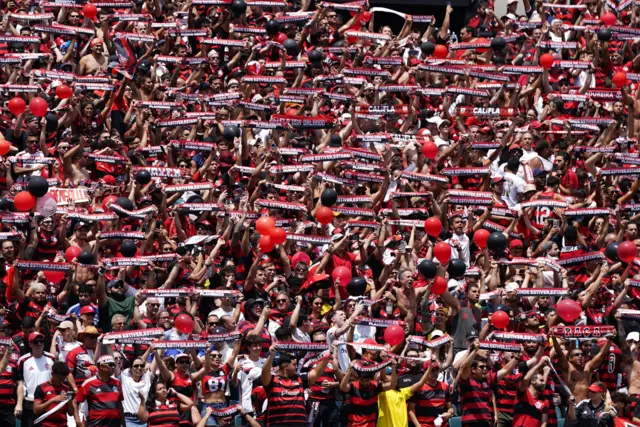 Flamengo fans shout from the stands