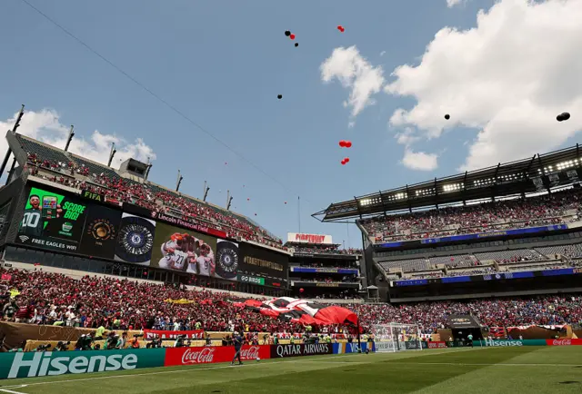 Flamengo fans hold up a banner pre kick off