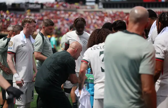 Maresca delivers instructions to his players during a cooling break