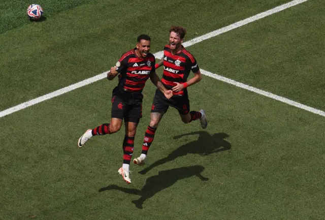 Danilo punches the air to celebrate putting Flamengo ahead