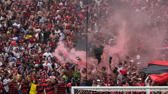 Flamengo fans cheer in the stands