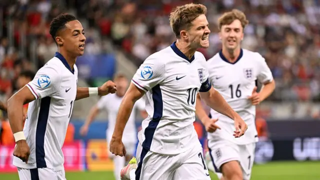 James Mcatee of England celebrates scoring his team's first goal