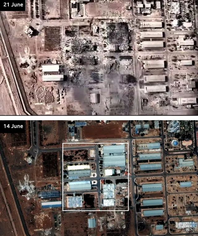 Image showing side by side comparison of damage to nuclear site.