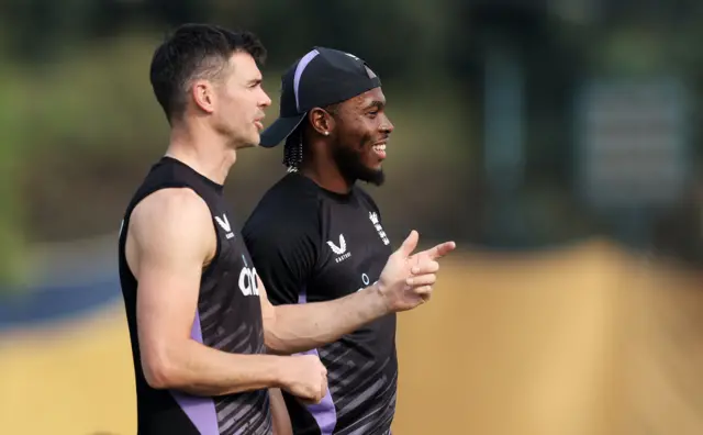 Jofra Archer of England pictured with James Anderson