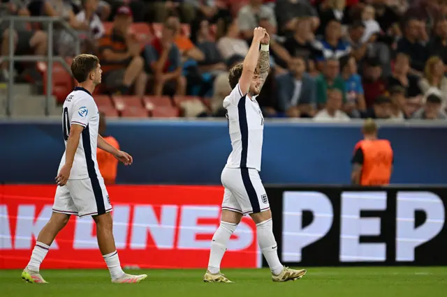 Harvey Elliott of England celebrates scoring