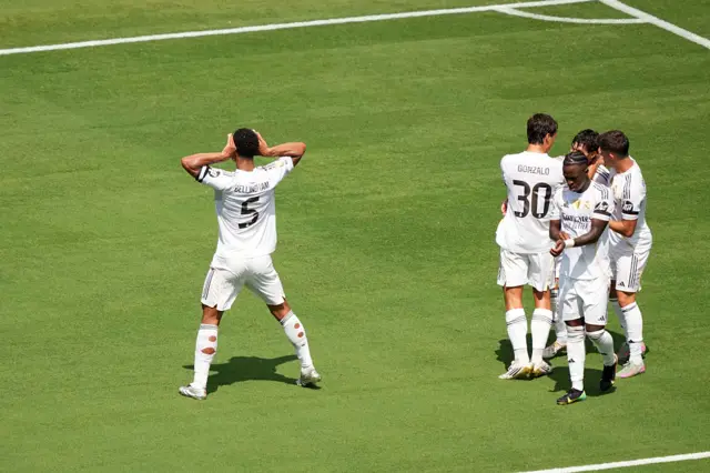 Jude Bellingham celebrates after scoring for Real Madrid