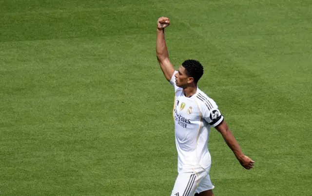 Jude Bellingham celebrates after scoring for Real Madrid