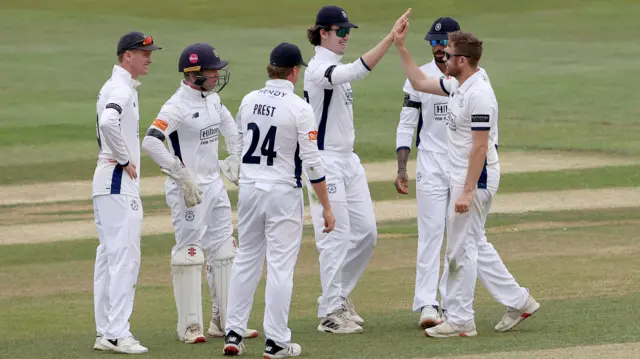 Liam Dawson of Hampshire celebrates