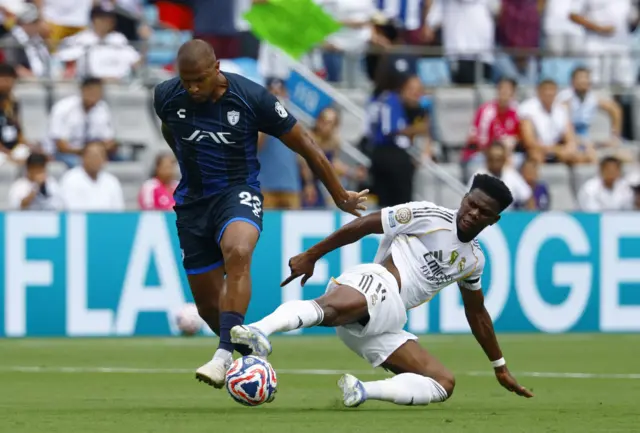 Rondon is penalised for a foul on Tchouameni