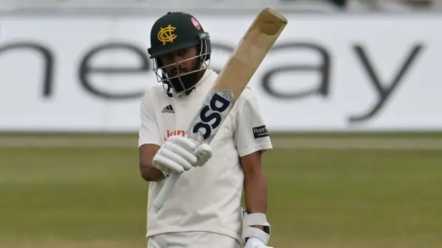 Haseeb Hameed of Nottinghamshire celebrates a half century
