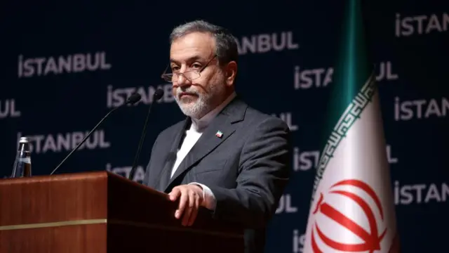 Iranian Foreign Minister Abbas Araghchi speaks during a press conference in Istanbul.