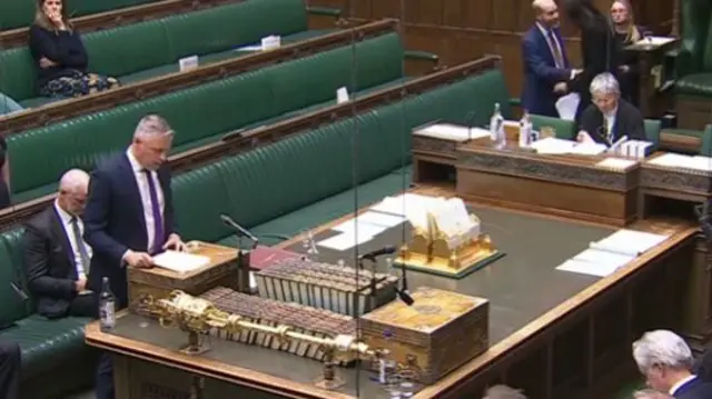 Luke Pollard standing in the Commons at the dispatch box speaking to MPs
