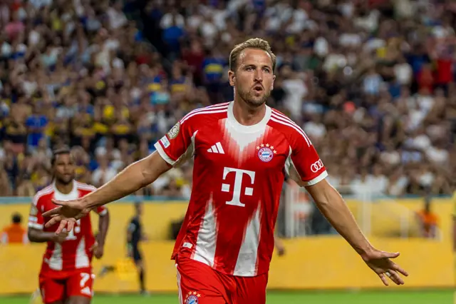 Harry Kane celebrating scoring for Bayern Munich