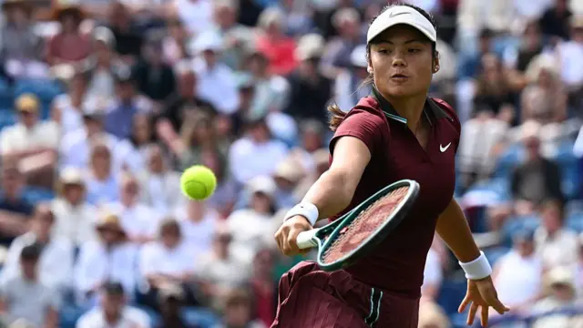 Emma Raducanu in action at Eastbourne