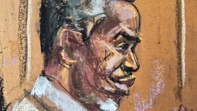 A court sketch showing the side profile of Sean "Diddy" Combs' face