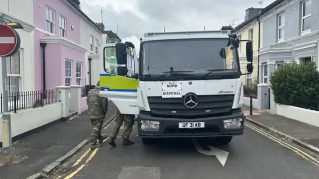 A bomb disposal truck on an Eastbourne street