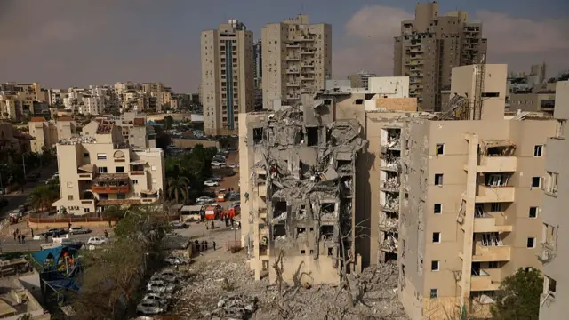 Destroyed buildings in an urban area of Beersheba.