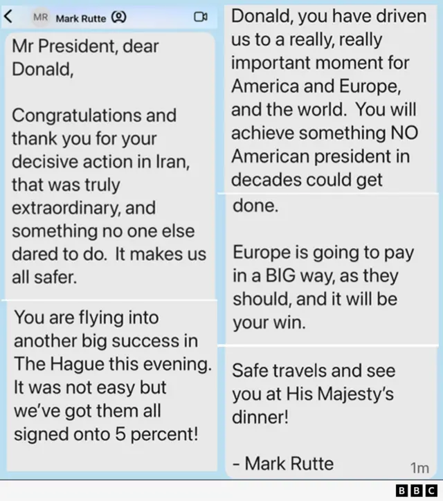 Graphic shows screenshots of Nato chief's messages reposted by Donald Trump