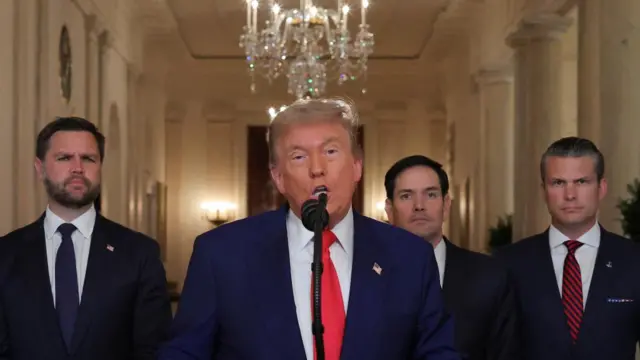 US President Donald Trump, flanked by Vice President JD Vance, Secretary of State Marco Rubio and Defence Secretary Pete Hegseth