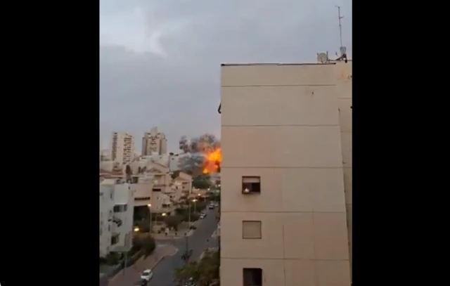 A screengrab from the verified video showing the explosion caused by the missile