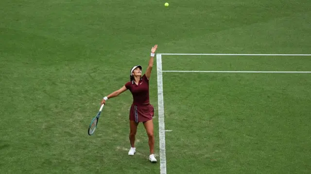 Emma Raducanu serves