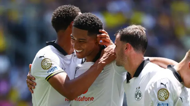 Jobe Bellingham celebrates after scoring for Borussia Dortmund against Mamelodi Sundowns