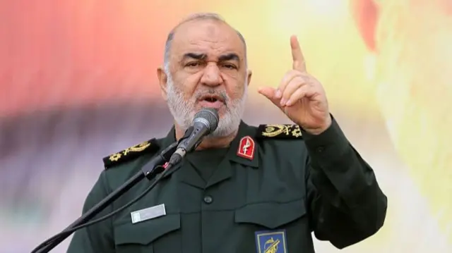 A file photo dated December 28, 2023 shows Commander-in-chief of the Islamic Revolutionary Guard Corps, Hossein Salami attending the ceremony held at Imam Hossein Square for Razi Musevi, a senior commander of the Islamic Revolutionary Guard Corps who was killed in Israel's attack on Damascus, in Tehran, Iran.