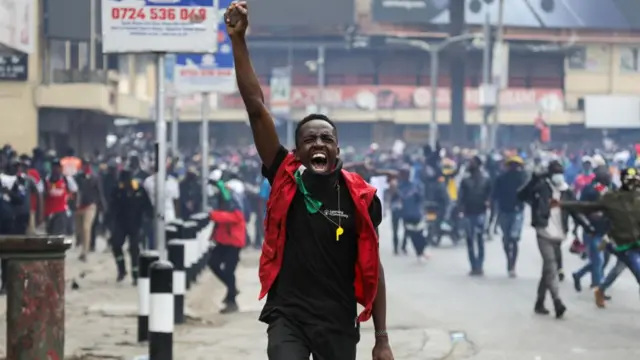 A protester in Nairobi streets
