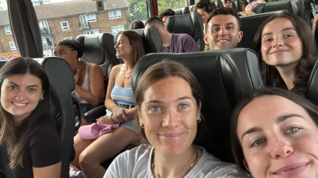 Jules , Claire, Lizzy, Philippa and BabyGirl (Eoin) on the bus