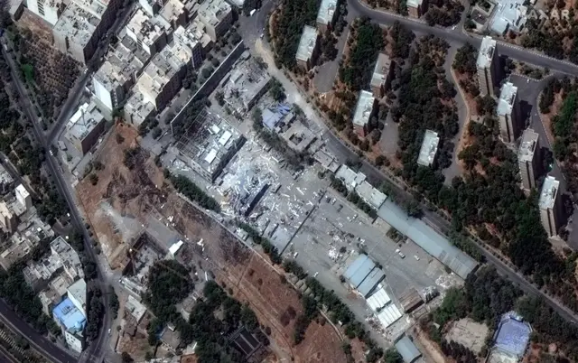 Satellite image showing Shahid Rajaei University in Tehran after it was hit by Israeli strikes.