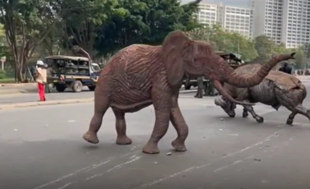 Statues of wildlife were placed on one of Nairobi's streets