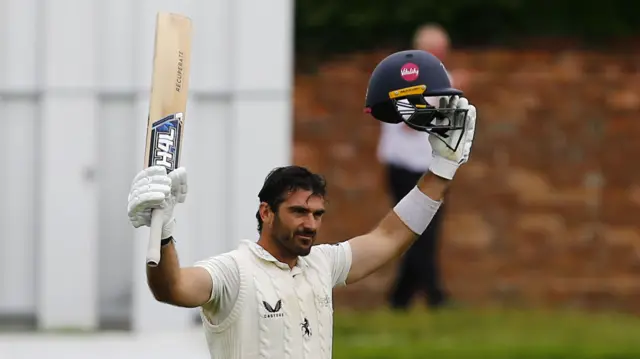 Grant Stewart acknowledges scoring his century for Kent at Lancashire